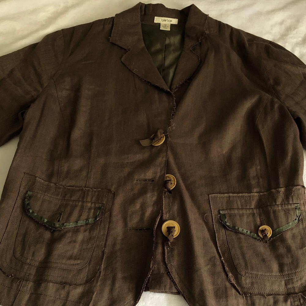 Tyler Boe Chocolate Brown Linen Blend Button Jacket